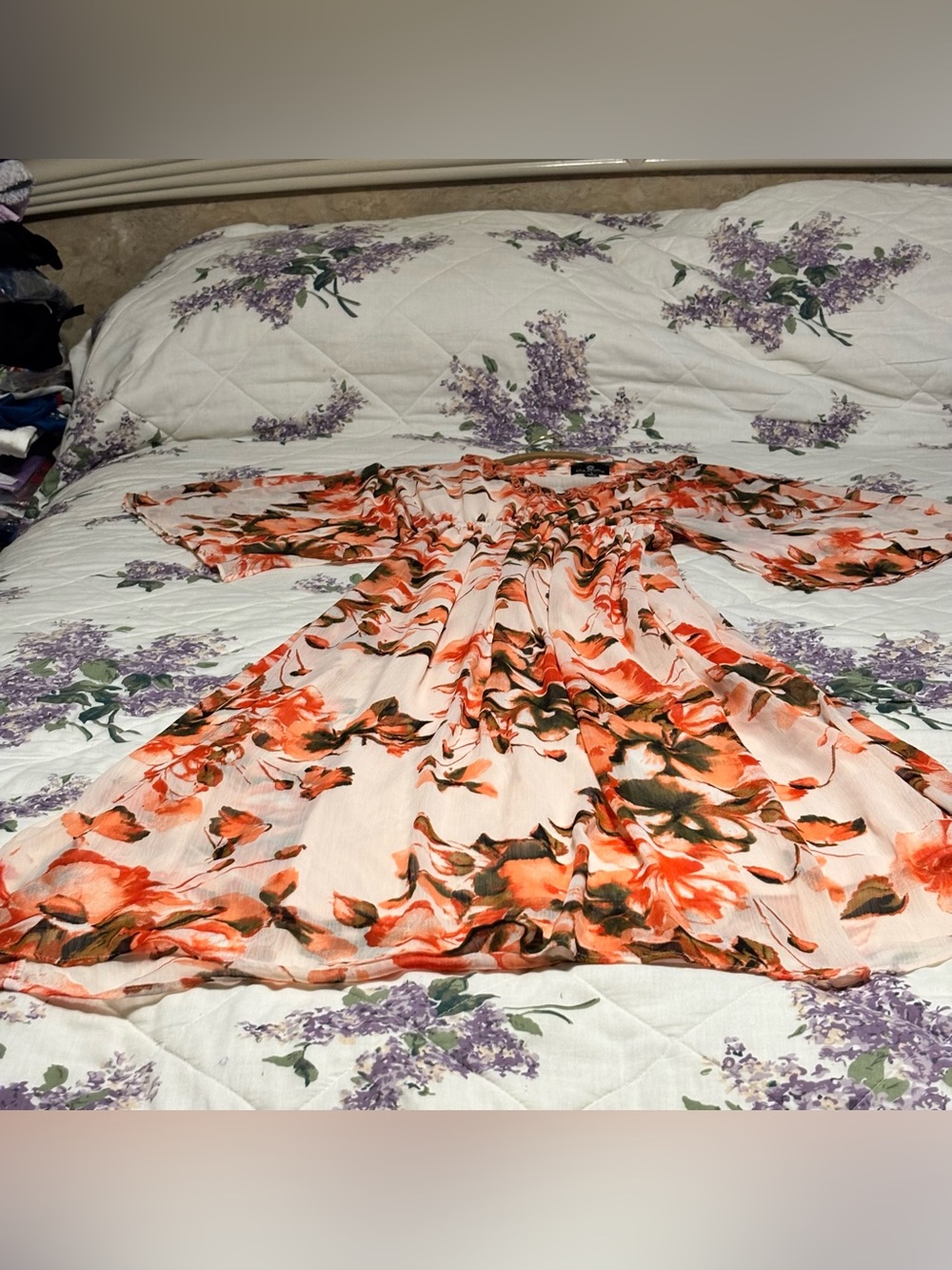 Floral Orange and Cream Women's Maxi Dress Size Small Brand Curations